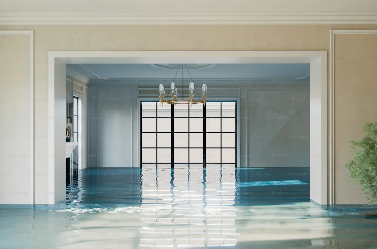 Pièce d'habitation entièrement inondée après un dégât des eaux