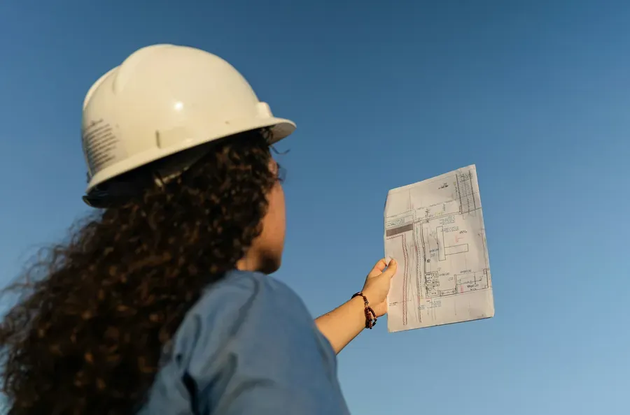 Lecture d'un plan sur un chantier